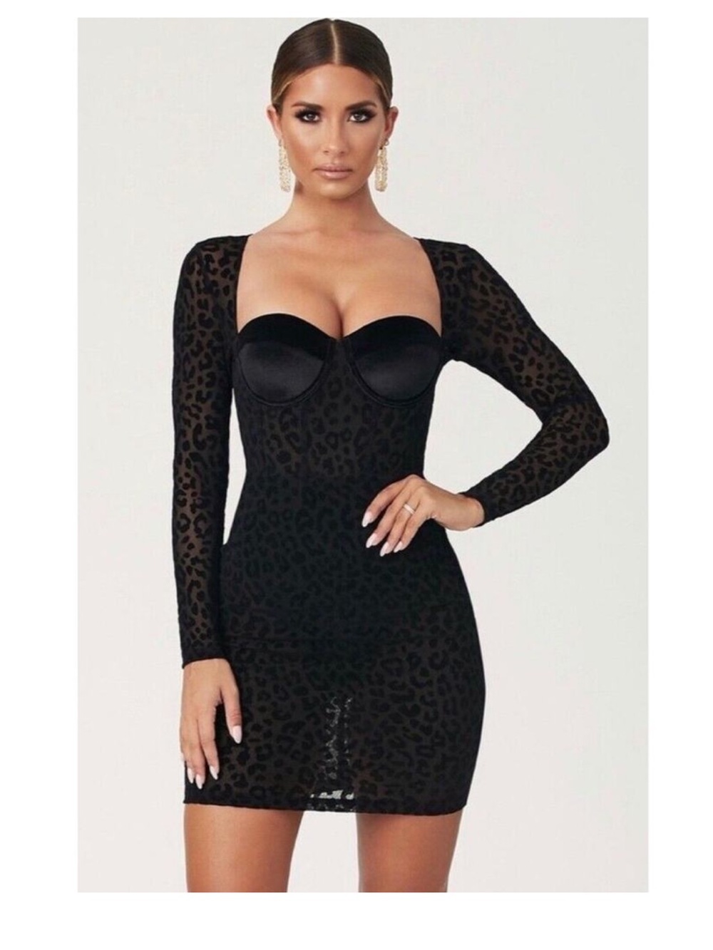 Meshki Seara Devore Long Sleeve Corset Velvet Leopard Mini Dress